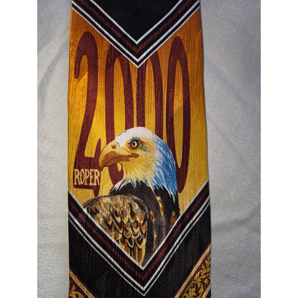 Roper Mens Vintage 2000 Bald Eagle Graphic Western‎ Necktie Black Orange Gold